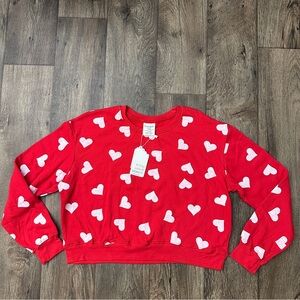 Dreamsicle Cotton Heart Print Sweater Women’s Size L Red White